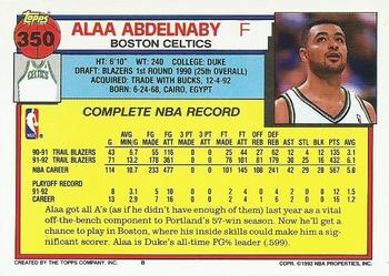 1992-93 Topps #350 Alaa Abdelnaby Back