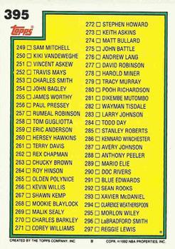 1992-93 Topps #395 Checklist 1: 199-297 Back