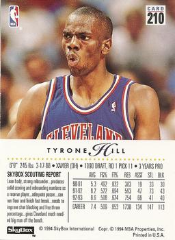1993-94 SkyBox Premium #210 Tyrone Hill Back
