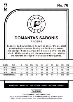 2019-20 Hoops - Purple #76 Domantas Sabonis Back