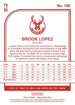 2019-20 Hoops - Red Backs #106 Brook Lopez Back