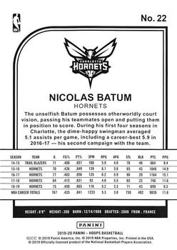 2019-20 Hoops Winter #22 Nicolas Batum Back