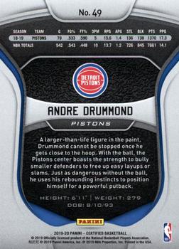 2019-20 Panini Certified - Mirror Red #49 Andre Drummond Back