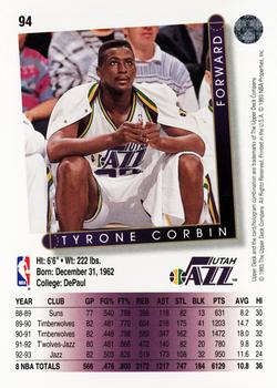 1993-94 Upper Deck #94 Tyrone Corbin Back