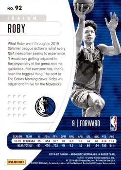 2019-20 Panini Absolute Memorabilia - Retail #92 Isaiah Roby Back