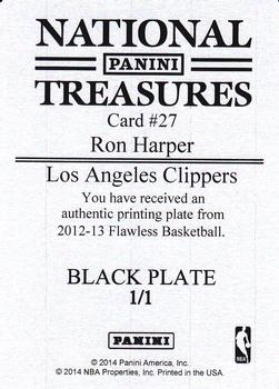 2013-14 Panini National Treasures - 2012-13 Panini Flawless - Patches Autographs Printing Plates Black #27 Ron Harper Back