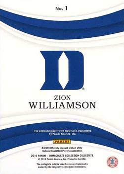 2019-20 Panini Immaculate Collection Collegiate - Immaculate Jumbos - Team Logos #1 Zion Williamson Back