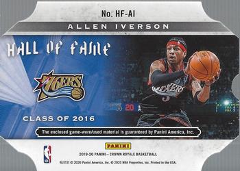 2019-20 Panini Crown Royale - Hall of Fame Memorabilia #HF-AI Allen Iverson Back