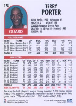 1994-95 Hoops #178 Terry Porter Back