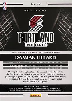 2019-20 Panini Noir #99 Damian Lillard Back