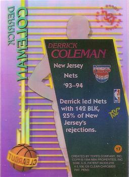 1994-95 Stadium Club - Clear Cut #17 Derrick Coleman Back