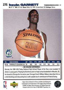 1995-96 Collector's Choice #275 Kevin Garnett Back