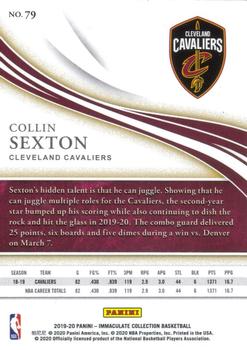 2019-20 Panini Immaculate Collection #79 Collin Sexton Back