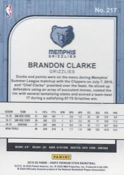 2019-20 Hoops Premium Stock #217 Brandon Clarke Back