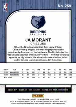 2019-20 Hoops Premium Stock #259 Ja Morant Back