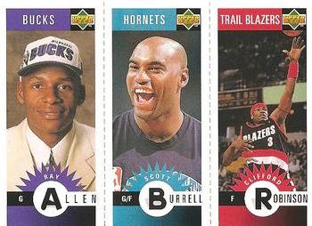 1996-97 Collector's Choice - Mini-Cards Panels #M136/M97/M159 Ray Allen / Scott Burrell / Clifford Robinson Front