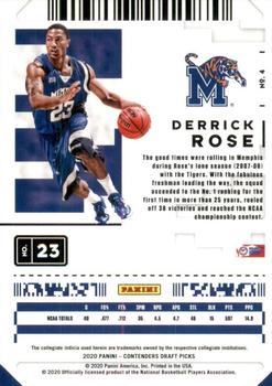 2020 Panini Contenders Draft Picks - Campus Ticket #4 Derrick Rose Back