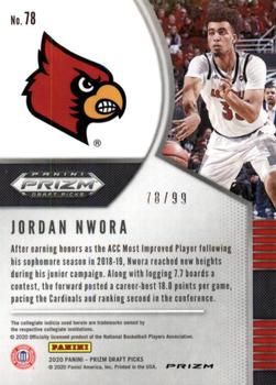 2020 Panini Prizm Draft Picks Collegiate - Blue Ice #78 Jordan Nwora Back