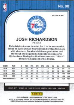 2019-20 Hoops Premium Stock - Prizms Silver #98 Josh Richardson Back