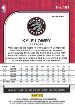 2019-20 Hoops Premium Stock - Prizms Silver Laser #181 Kyle Lowry Back