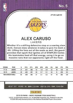 2019-20 Hoops Premium Stock - Prizms Black Pulsar #5 Alex Caruso Back