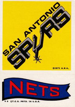 1973-74 Topps - Team Stickers #NNO San Antonio Spurs / Nets Front