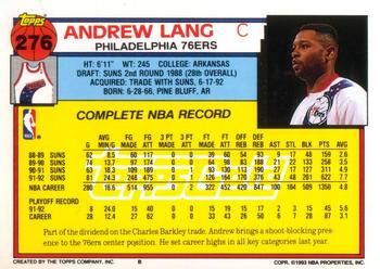 1992-93 Topps - Gold #276 Andrew Lang Back