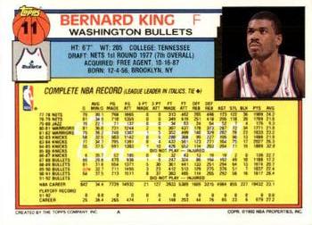 1992-93 Topps - Gold #11 Bernard King Back