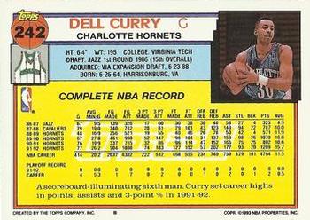 1992-93 Topps - Gold #242 Dell Curry Back