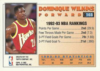 1993-94 Topps - Gold #103 Dominique Wilkins Back