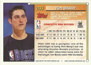 1993-94 Topps - Gold #260 Jon Barry Back