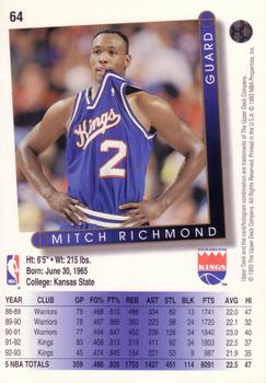 1993-94 Upper Deck - Jumbos 3x5 #64 Mitch Richmond Back