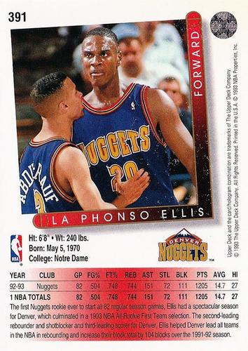 1993-94 Upper Deck - Jumbos 3x5 #391 LaPhonso Ellis Back