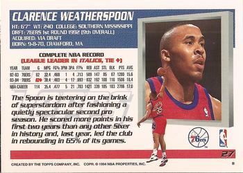 1994-95 Topps - Spectralight #27 Clarence Weatherspoon Back
