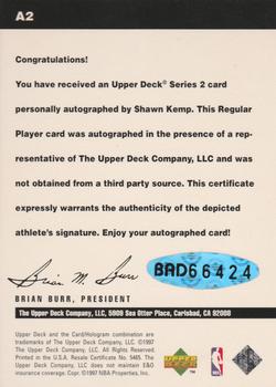 1996-97 Upper Deck - Autographs #A2 Shawn Kemp Back