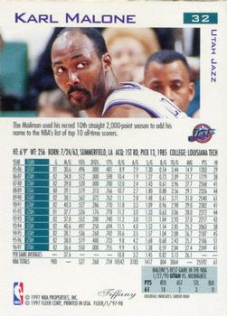 1997-98 Fleer - Traditions Tiffany #32 Karl Malone Back