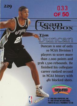 1997-98 SkyBox Premium - Star Rubies #229 Tim Duncan Back