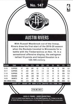 2020-21 Hoops - Blue #147 Austin Rivers Back