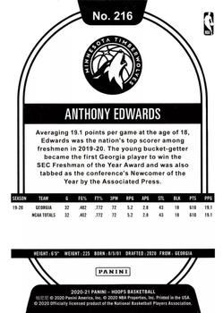 2020-21 Hoops - Purple #216 Anthony Edwards Back