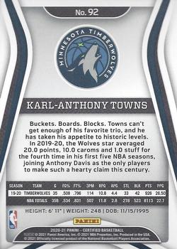 2020-21 Panini Certified - Mirror Red #92 Karl-Anthony Towns Back