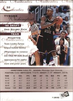 1999 Press Pass Authentics - Hang Time #32 Tyrone Washington Back