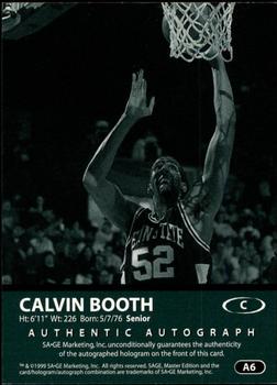 1999 SAGE - Autographs Silver #A6 Calvin Booth Back