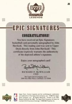 1998-99 Upper Deck Century Legends - Epic Signatures #JH John Havlicek Back