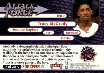 1999-00 Fleer Force - Attack Force Forcefield #8A Tracy McGrady Back