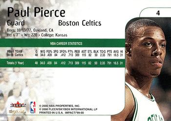 1999-00 SkyBox Impact #4 Paul Pierce Back