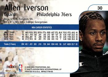 1999-00 SkyBox Impact #30 Allen Iverson Back