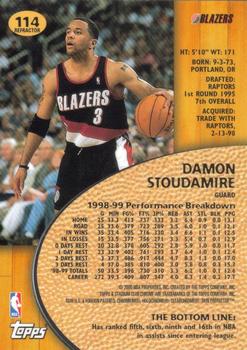 1999-00 Stadium Club Chrome - Refractors #114 Damon Stoudamire Back