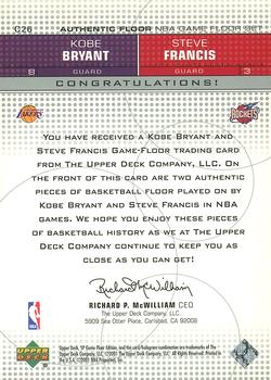 2000-01 SP Game Floor - Authentic Floor Combos #C26 Kobe Bryant / Steve Francis Back