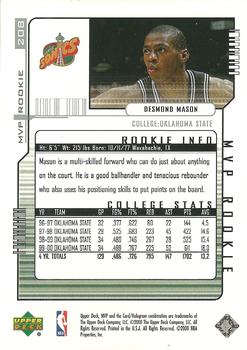 2000-01 Upper Deck MVP - Silver Script #208 Desmond Mason Back