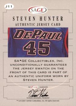 2001 SAGE - Authentic Jerseys Gold #J11 Steven Hunter Back